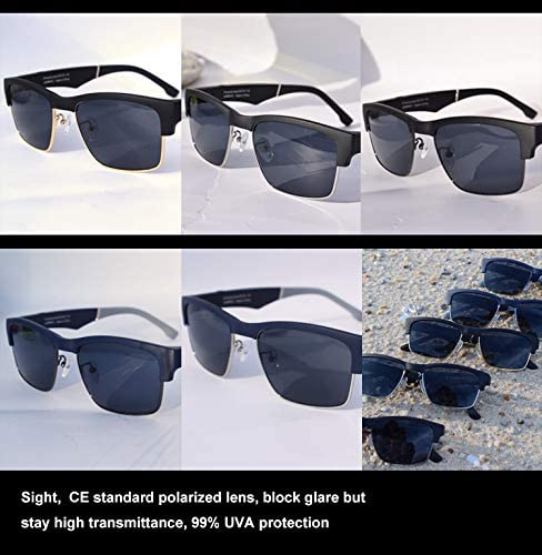 KENTKING Bluetooth Wireless Audio Sunglasses Open Ear Headset Listen Music & Hand-Free Calling with UV400 Polarized Lenses Unisex Compatible for All Smart Phones (Black Frame/Gold)