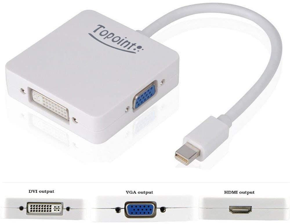 TOPOINT 3 in 1 Mini Displayport DP Thunderbolt to HDMI DVI VGA Adapter Converter Cable for MacBook Air, Old MacBook/MacBook Pro Before Mid 2015