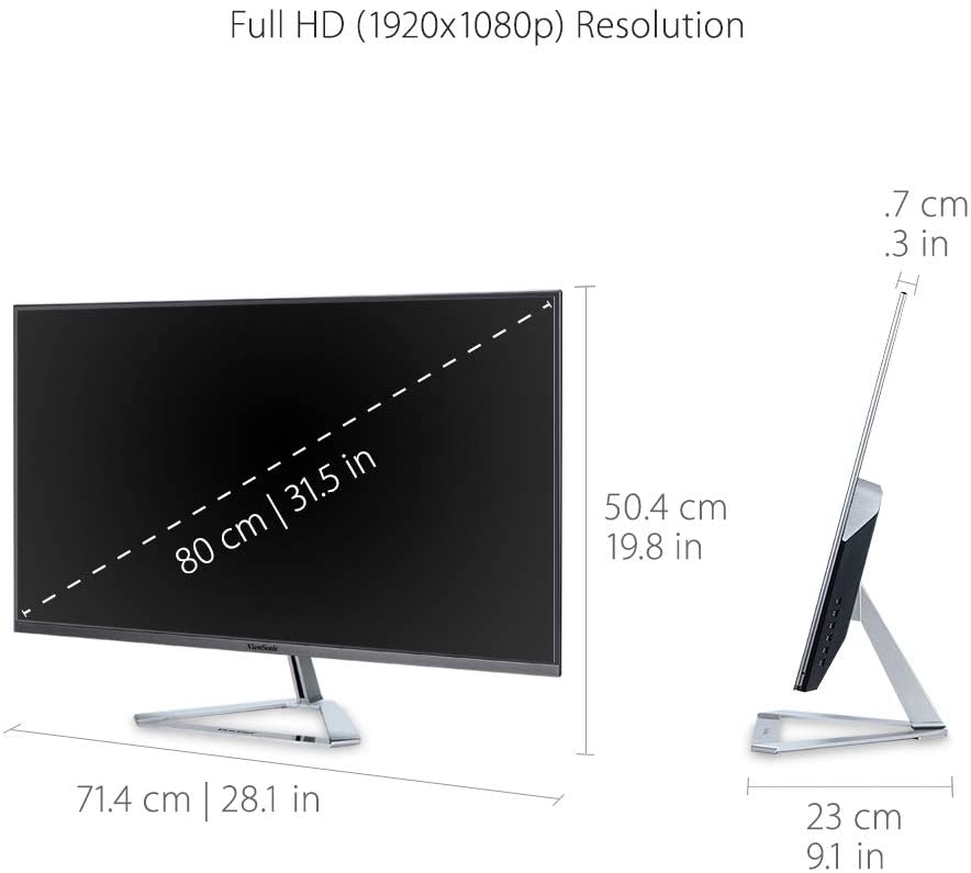 ViewSonic VX3276-MHD 32 Inch 1080p Frameless Widescreen IPS Monitor with Screen Split Capability HDMI and DisplayPort