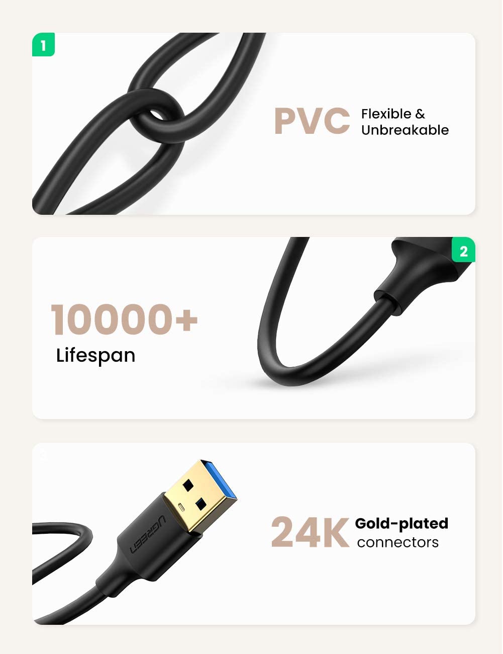 UGREEN USB 3.0 A to A Cable Type A Male to Male Cable Cord for Data Transfer Hard Drive Enclosures, Printers, Modems, Cameras (1.5FT)