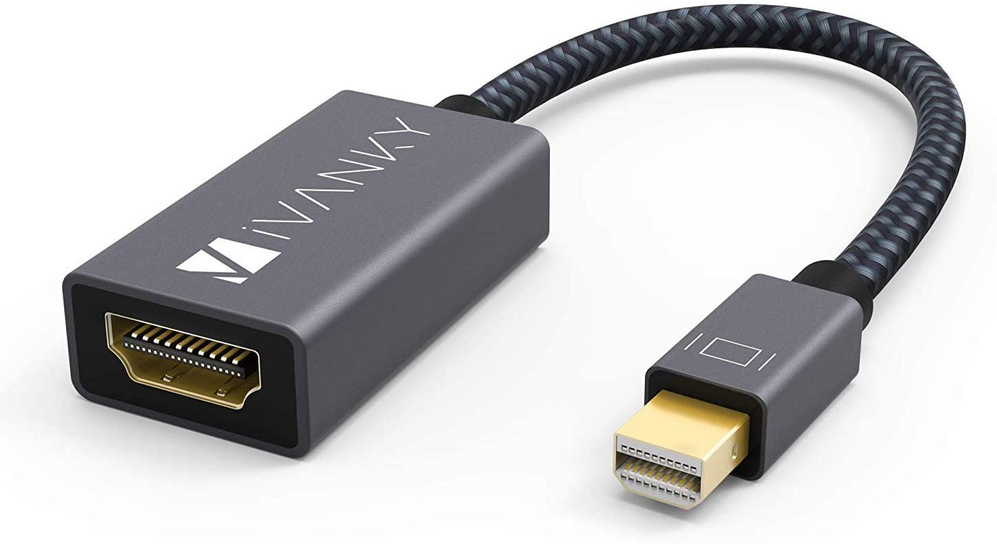 Thunderbolt to HDMI Adapter iVanky Nylon Braided Mini DisplayPort to HDMI Adapter for Apple MacBook Air/Pro, Microsoft Surface Pro/Dock, Monitor, Projector or More - Super Slim, Aluminum Shell - Grey