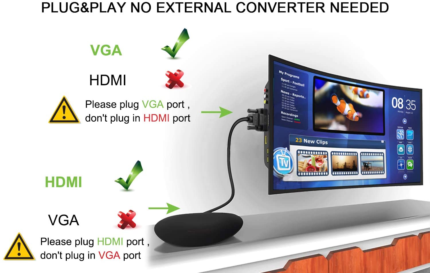 HDMI to VGA Adapter Cable, NewBEP 6ft/1.8m Gold-Plated 1080P HDMI Male to VGA Male Active Video Converter Cord Support Notebook PC DVD Player Laptop TV Projector Monitor Etc