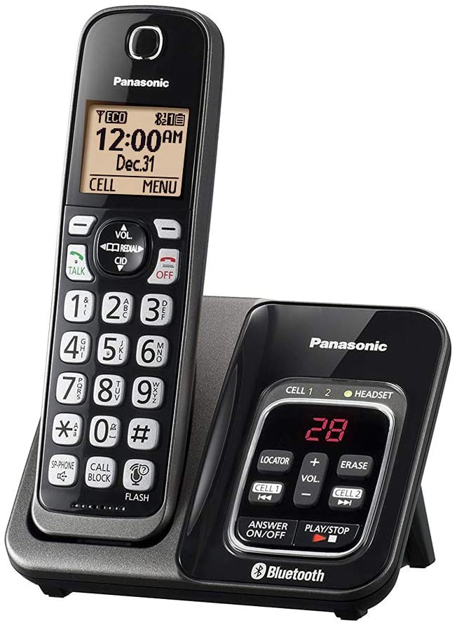 Panasonic KX-TG833SK Link2Cell Bluetooth with Talking Caller ID 3 Handset Cordless Phone (Renewed)