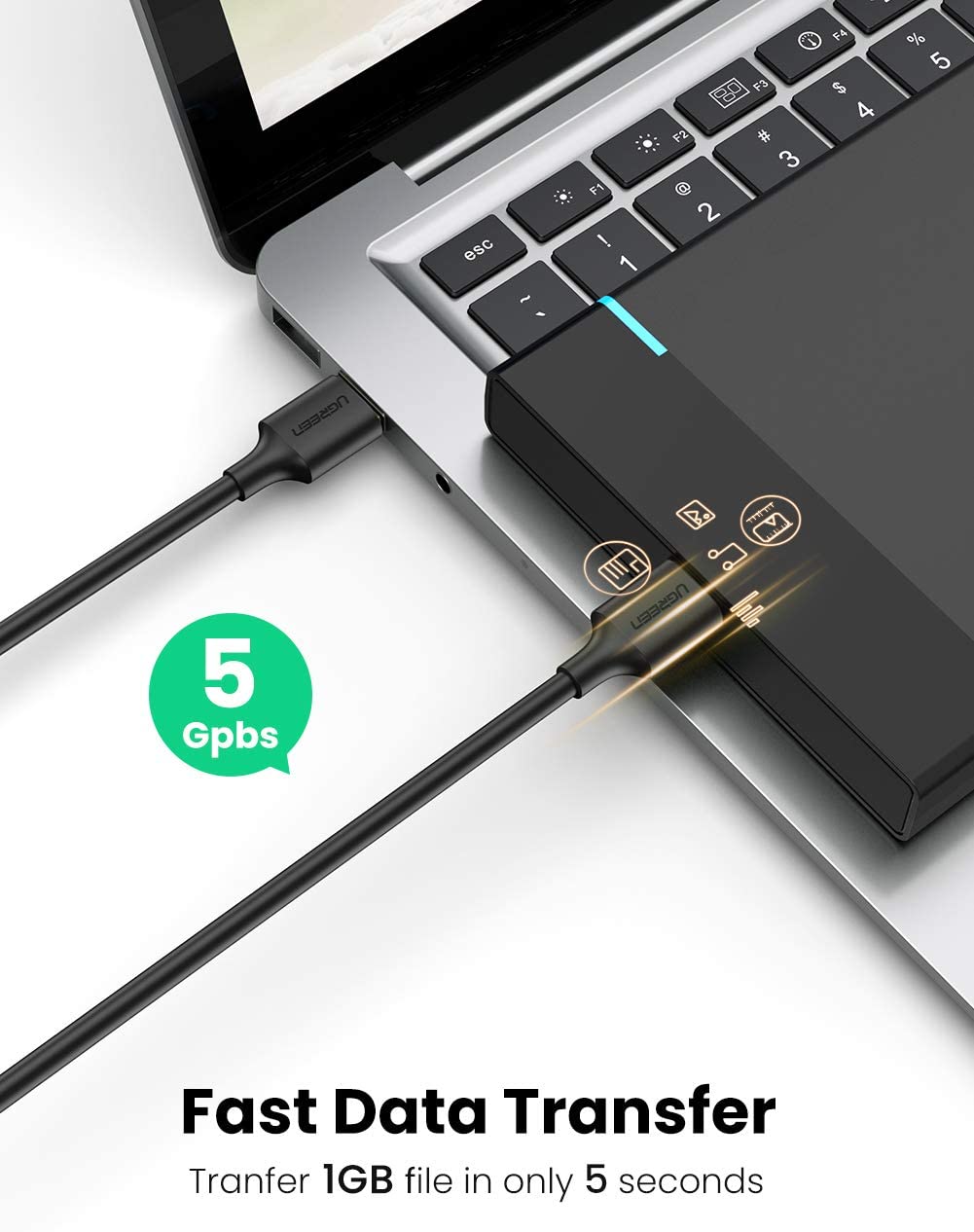 UGREEN USB 3.0 A to A Cable Type A Male to Male Cable Cord for Data Transfer Hard Drive Enclosures, Printers, Modems, Cameras (1.5FT)