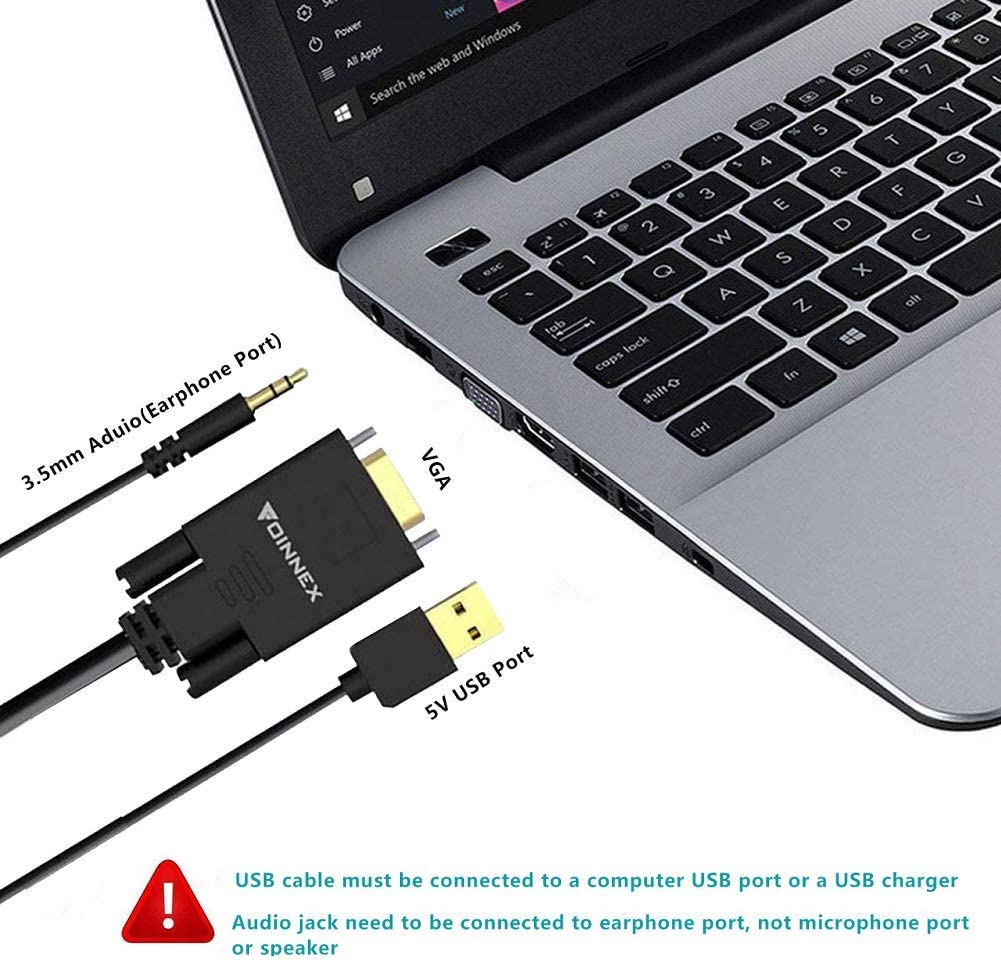 FOINNEX VGA to HDMI Adapter/Converter Cable with Audio,1080P,Convert VGA Source (PC) in HDMI Connector of Monitor,TV. Active Male VGA-HDMI Out Lead Video Adattatore Cord for Computer,Laptop,Projector