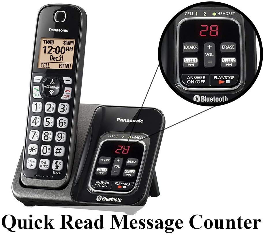 Panasonic KX-TG833SK Bluetooth Link2Cell Cordless Phone with Voice Assist and Answering Machine = 3 Handsets