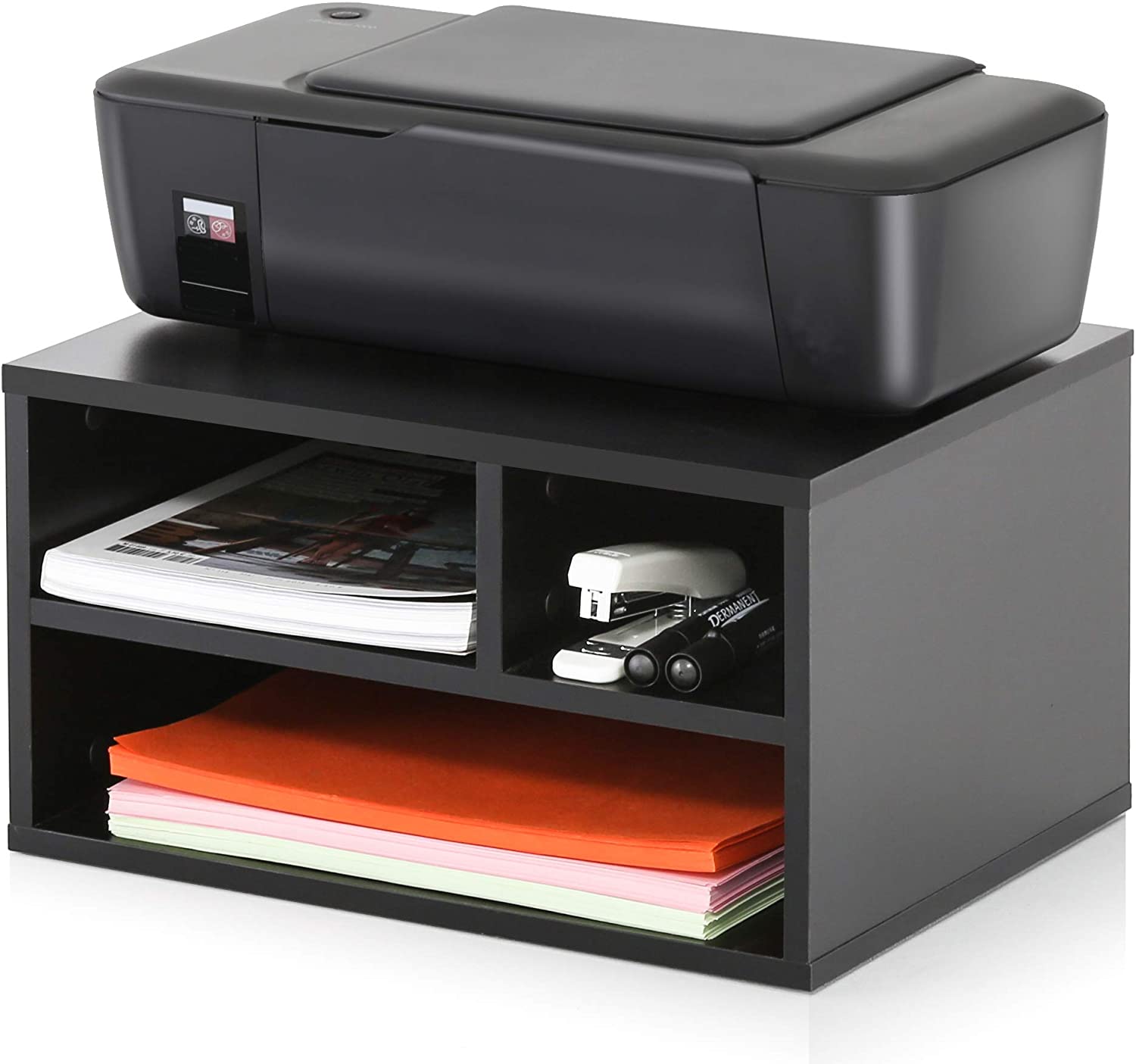 FITUEYES Wood Printer Stands with Storage, Workspace Desk Organizers for Home & Office, Black, DO304001WB