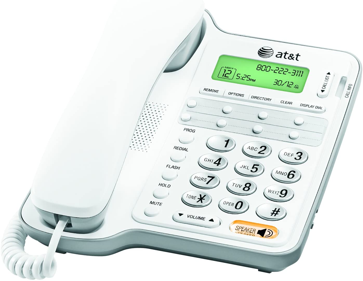 AT&T CL2909 Corded Phone with Speakerphone and Caller ID/Call Waiting, White