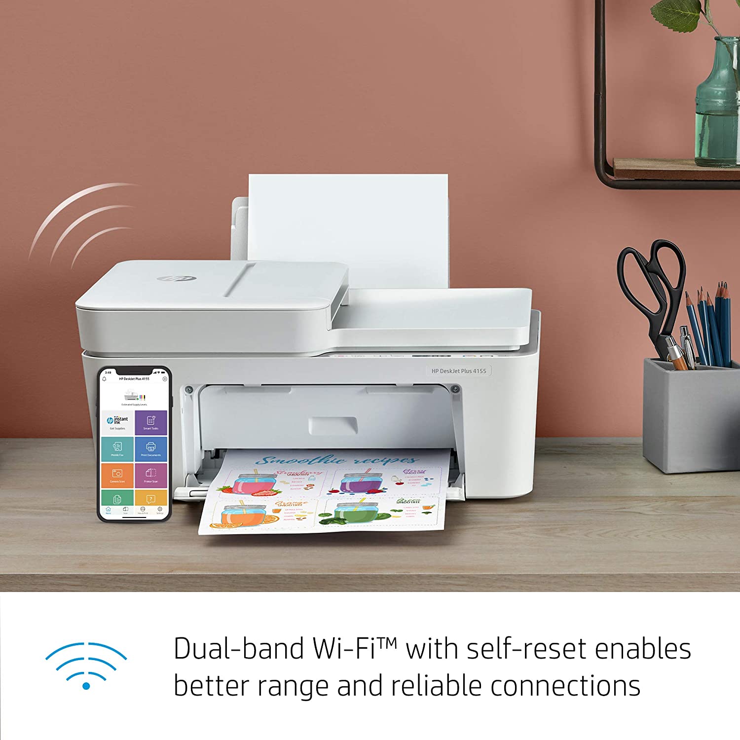 HP DeskJet Plus 4155 Wireless All-in-One Printer | Mobile Print, Scan & Copy | HP Instant Ink Ready | Auto Document Feeder (3XV13A)