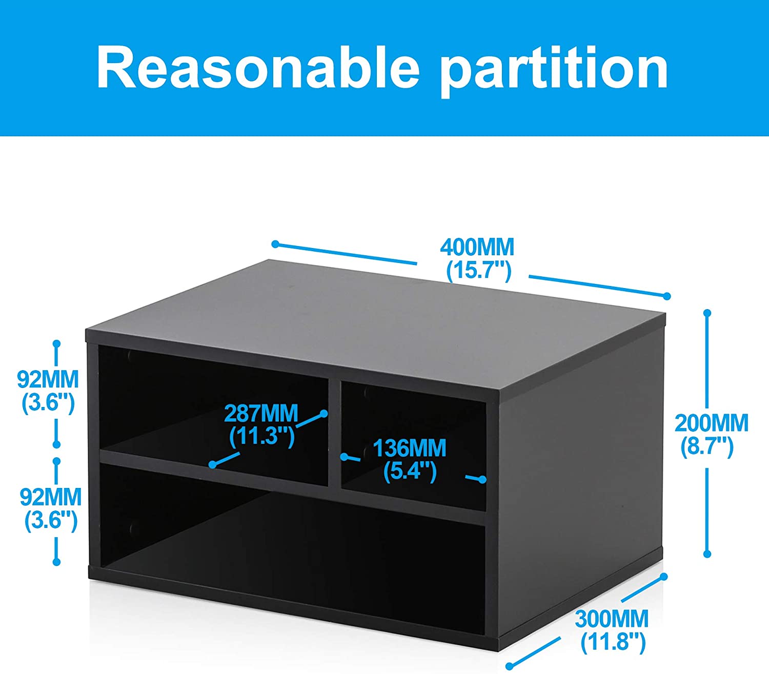 FITUEYES Wood Printer Stands with Storage, Workspace Desk Organizers for Home & Office, Black, DO304001WB
