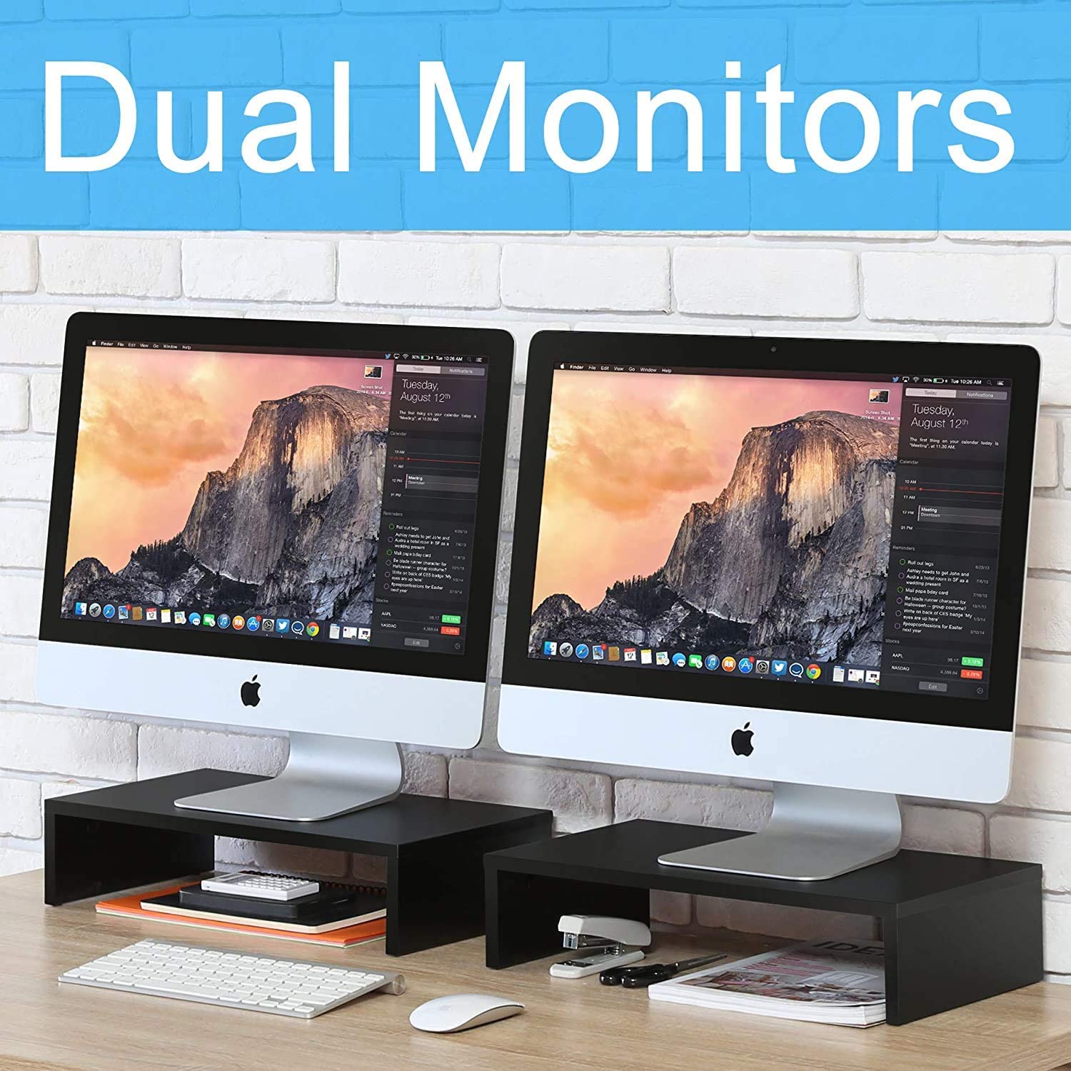 FITUEYES Computer Monitor Riser Stand Clamp Desktop Stand Workspace Organizer 2-Pack DT104202WB