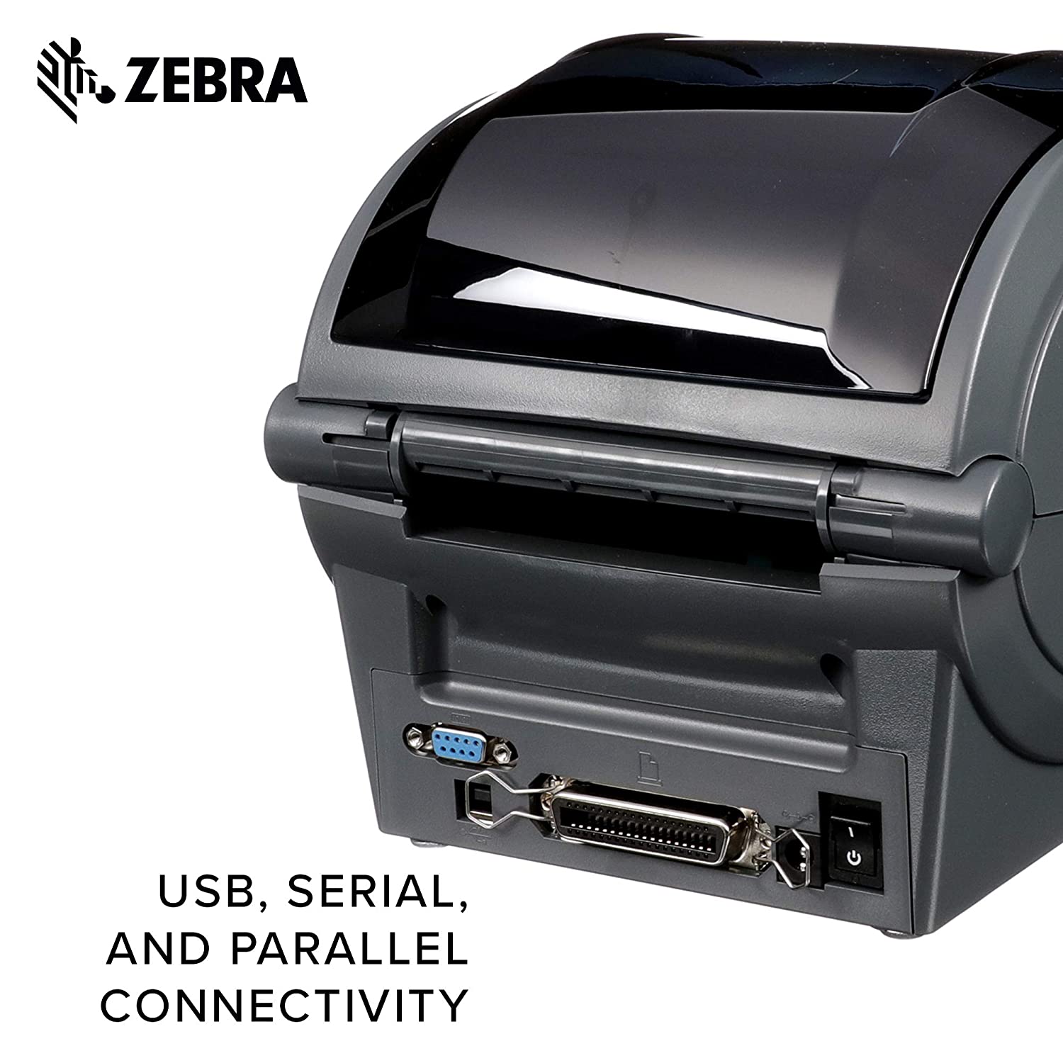 Zebra - GK420t Thermal Transfer Desktop Printer for labels, Receipts, Barcodes, Tags, and Wrist Bands - Print Width of 4 in - USB, Serial, and Parallel Connectivity - GK42-102510-000