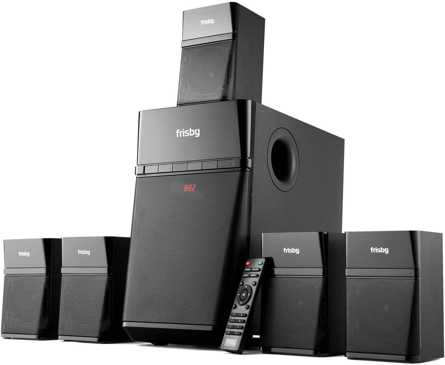 Frisby Audio FS-7000BT Home Theater 5.1 Surround Sound System with Subwoofer, Bluetooth Wireless Streaming from Devices & Media Reader, FM Radio, Remote Control, Digital Optical Output, Black