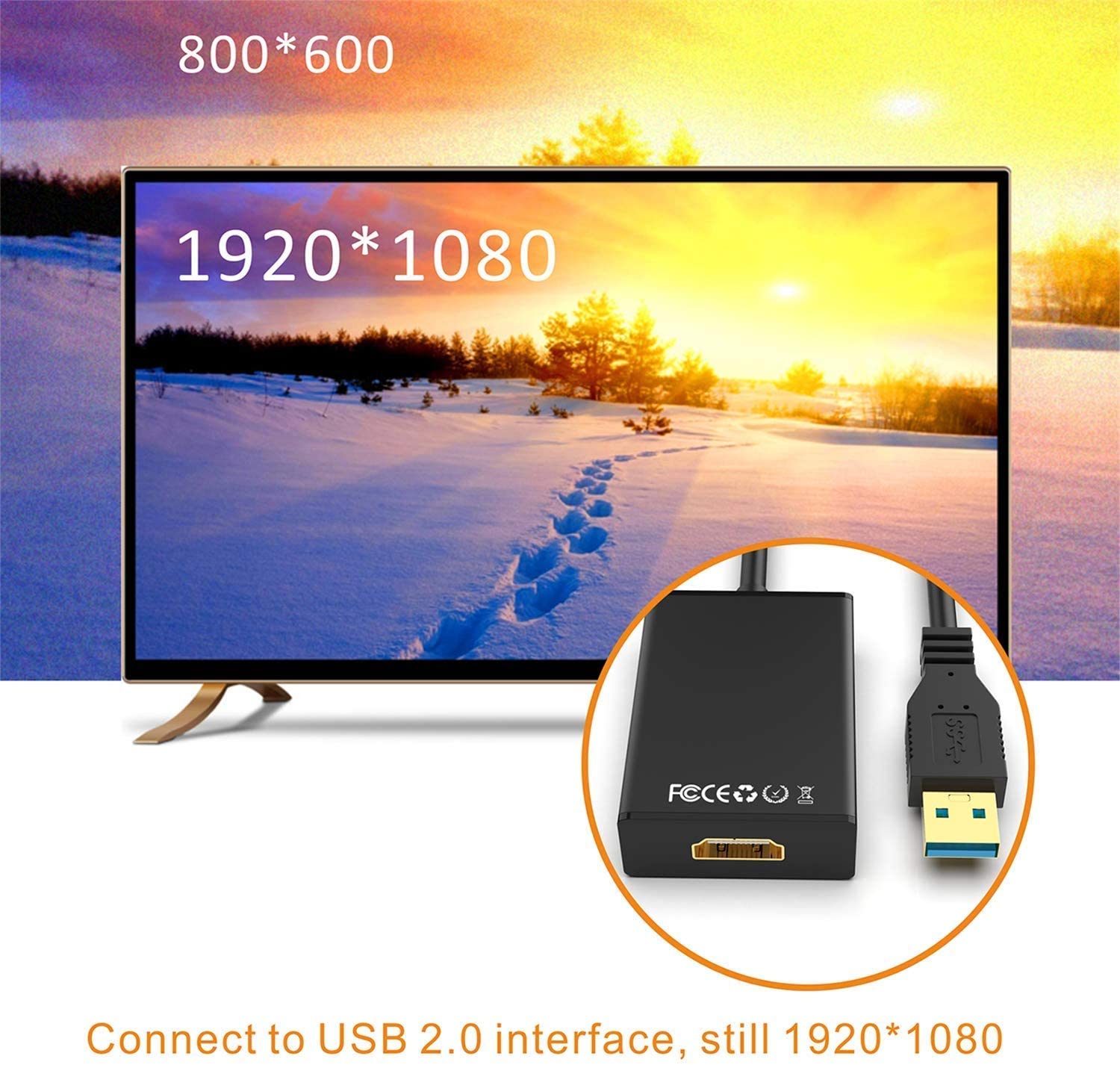 USB to HDMI Adapter,ABLEWE USB 3.0/2.0 to HDMI 1080P Video Graphics Cable Converter with Audio for PC Laptop Projector HDTV Compatible with Windows XP 7/8/8.1/10