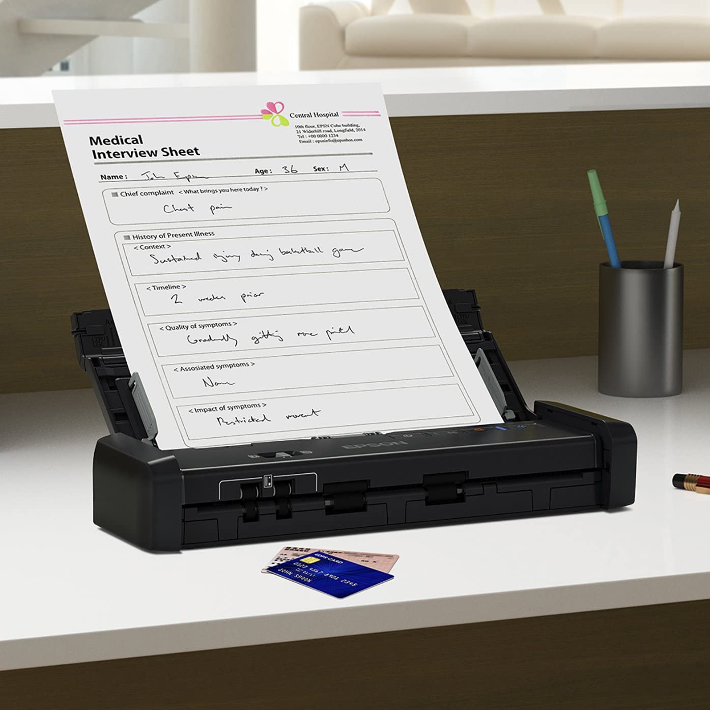 Epson Workforce ES-200 Color Portable Document Scanner with ADF for PC and Mac, Sheet-fed and Duplex Scanning