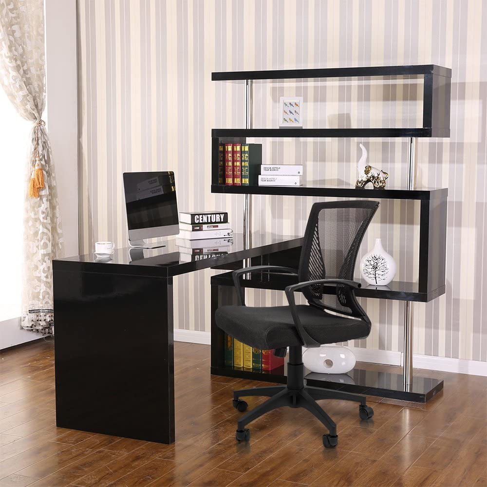 Furmax Office Mid Back Swivel Lumbar Support Desk, Computer Ergonomic Mesh Chair with Armrest (Black)