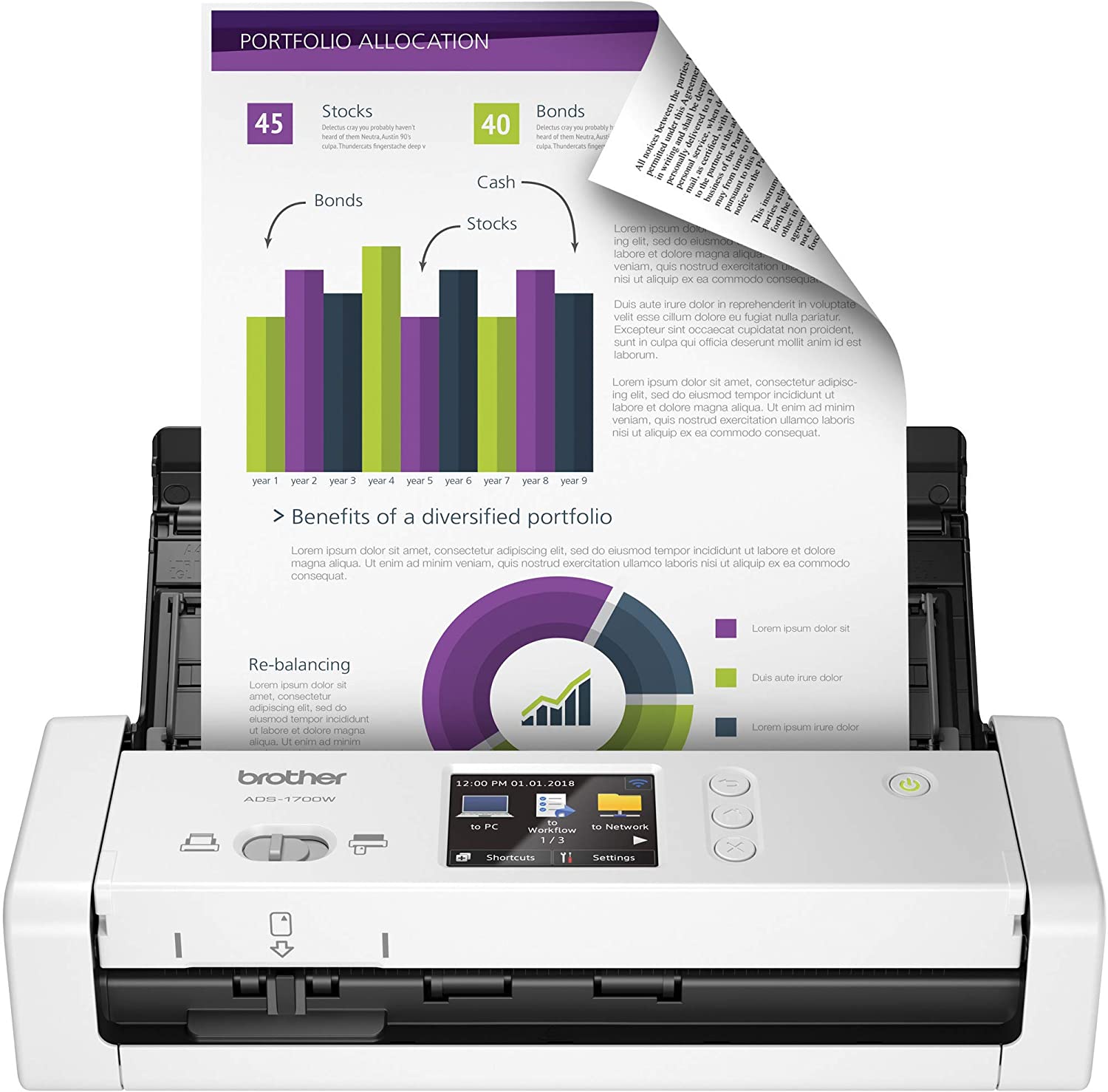 Brother Wireless Document Scanner, ADS-1700W, Fast Scan Speeds, Easy-to-Use, Ideal for Home, Home Office or On-the-Go Professionals (ADS1700W), white