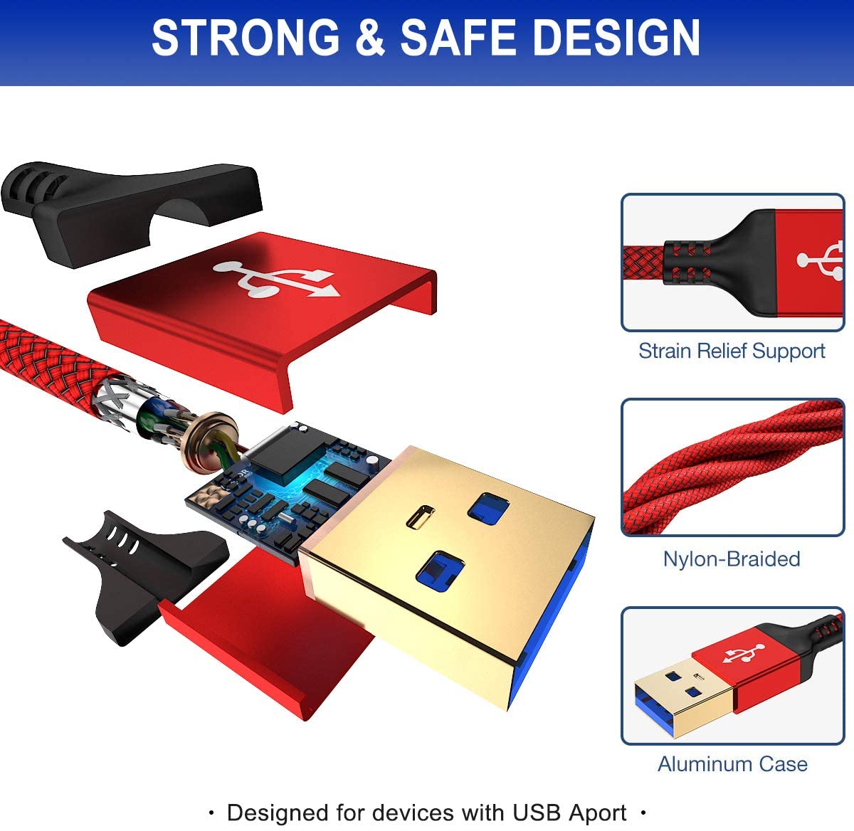 USB A to USB A 3.0 Cable 2pack(3.3ft+6.6ft),AkoaDa USB A Male to A Male Cable Double End USB Cord Compatible with Data Transfer Hard Drive Enclosures,Cameras,DVD Player,Laptop Cooler and More(Red)