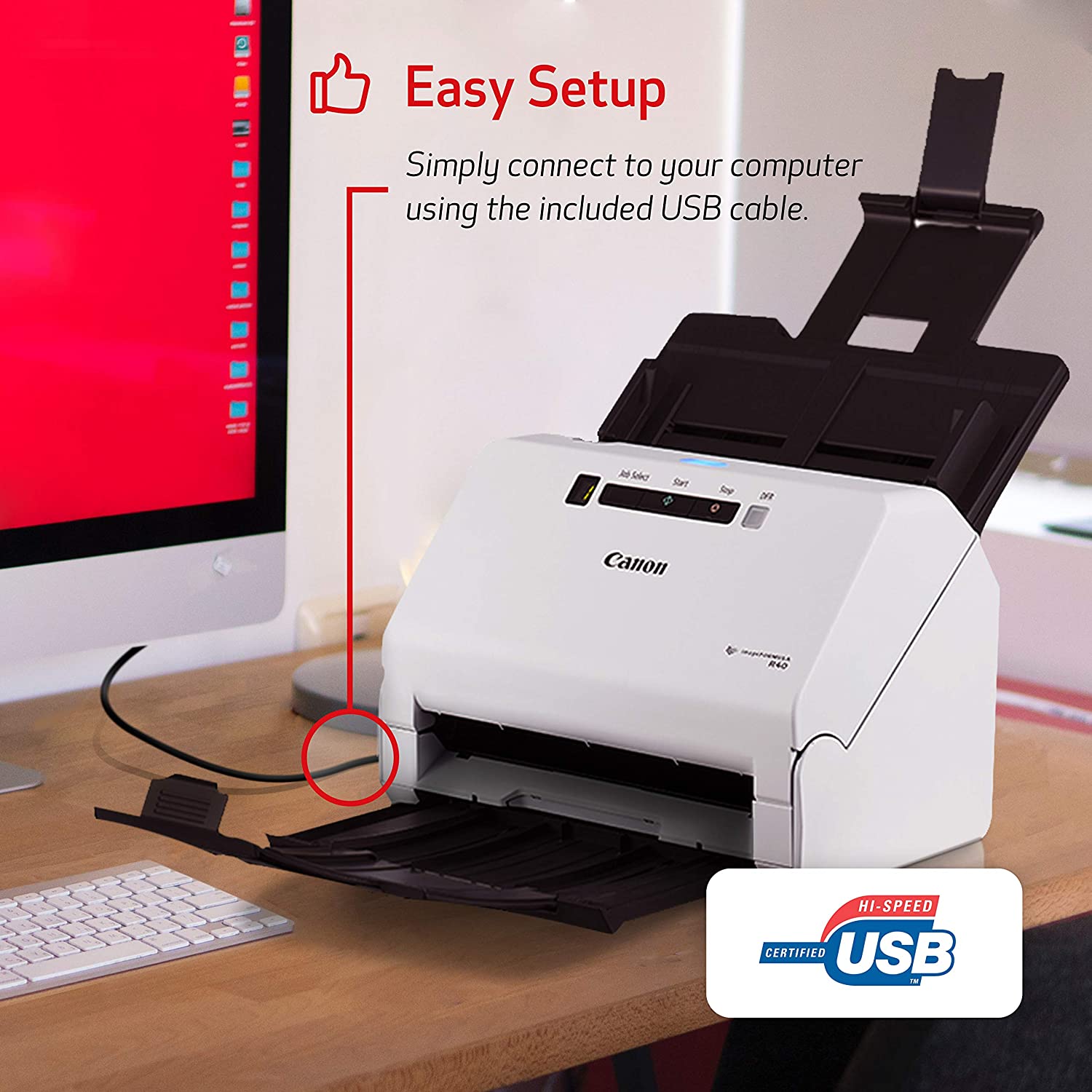 Canon ImageFORMULA R40 Office Document Scanner For PC and Mac, Color Duplex Scanning, Easy Setup For Office Or Home Use, Includes Scanning Software