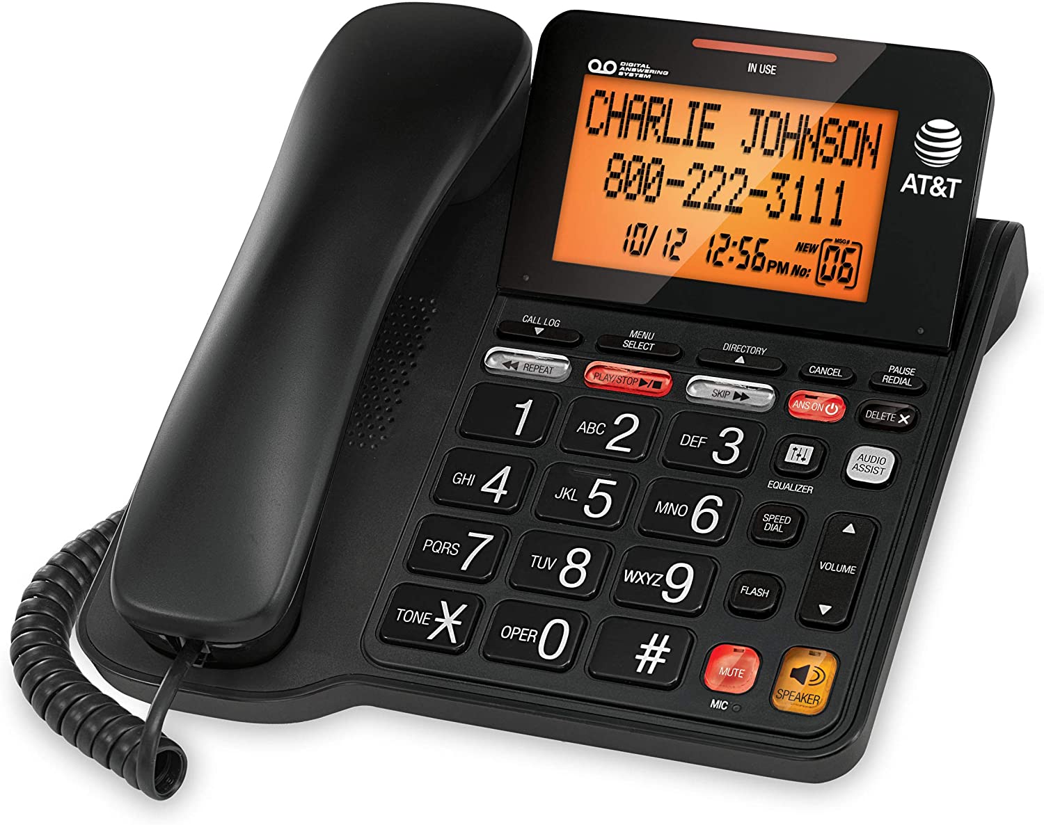 AT&T CD4930 Corded Phone with Digital Answering System and Caller ID, Extra-Large Tilt Display & Buttons, Black