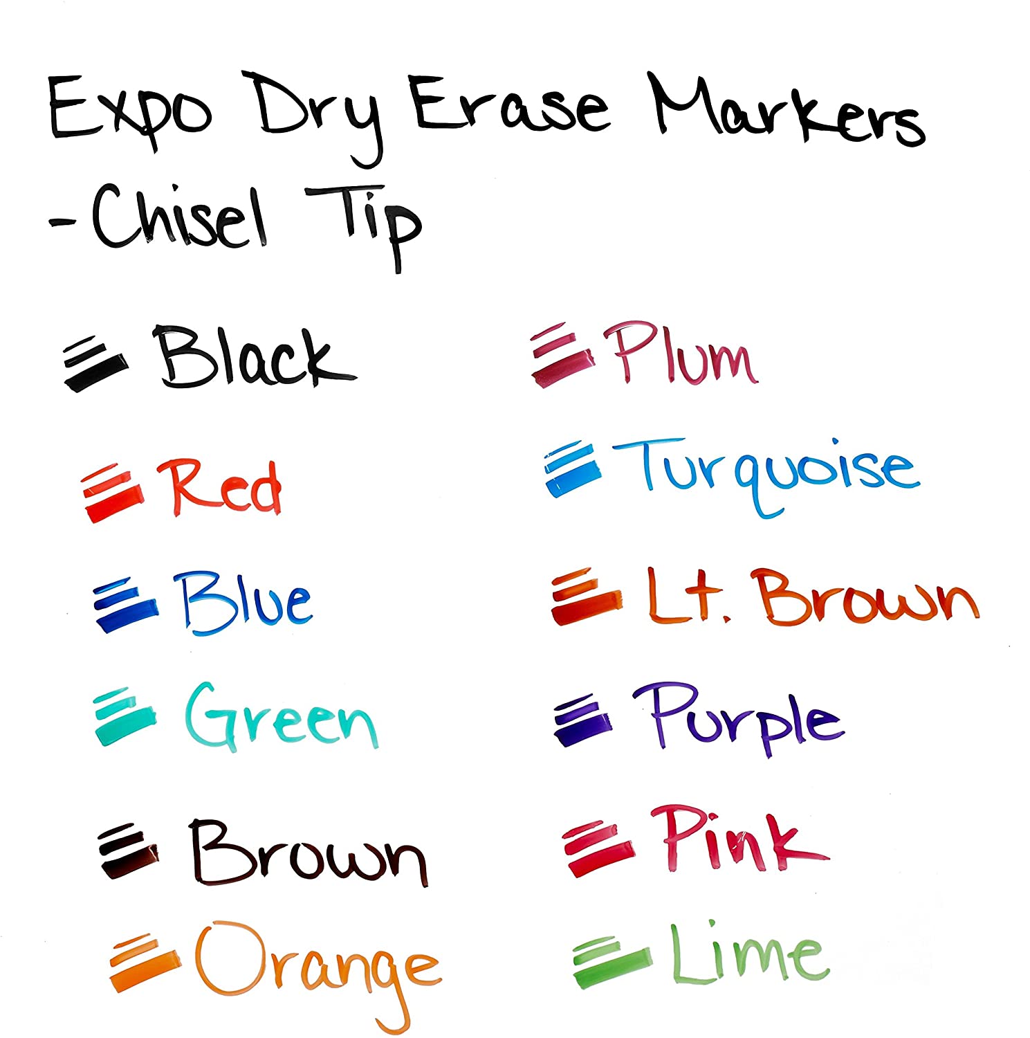 EXPO Low Odor Dry Erase Markers, Chisel Tip, Assorted Colors, 12 Count