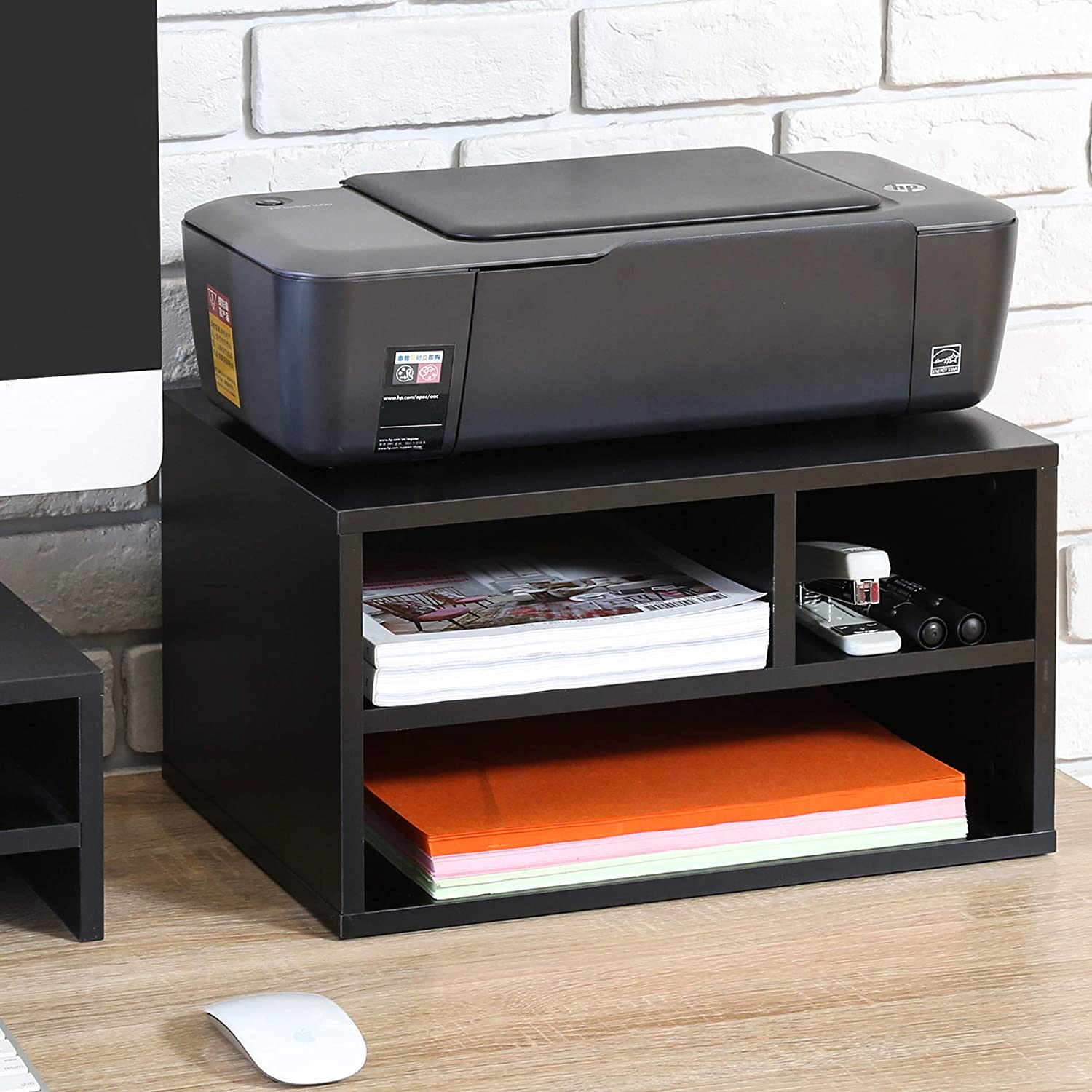 FITUEYES Wood Printer Stands with Storage, Workspace Desk Organizers for Home & Office, Black, DO304001WB