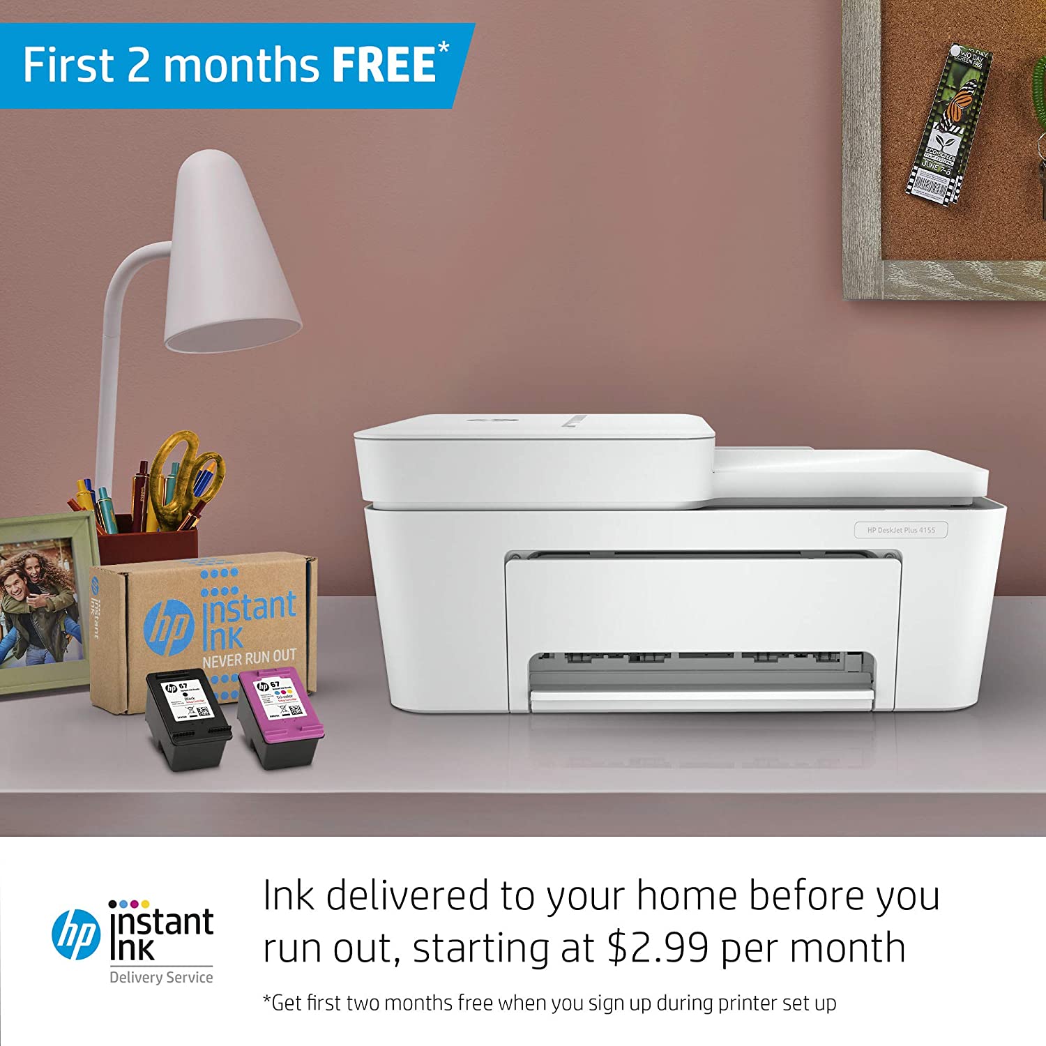 HP DeskJet Plus 4155 Wireless All-in-One Printer | Mobile Print, Scan & Copy | HP Instant Ink Ready | Auto Document Feeder (3XV13A)