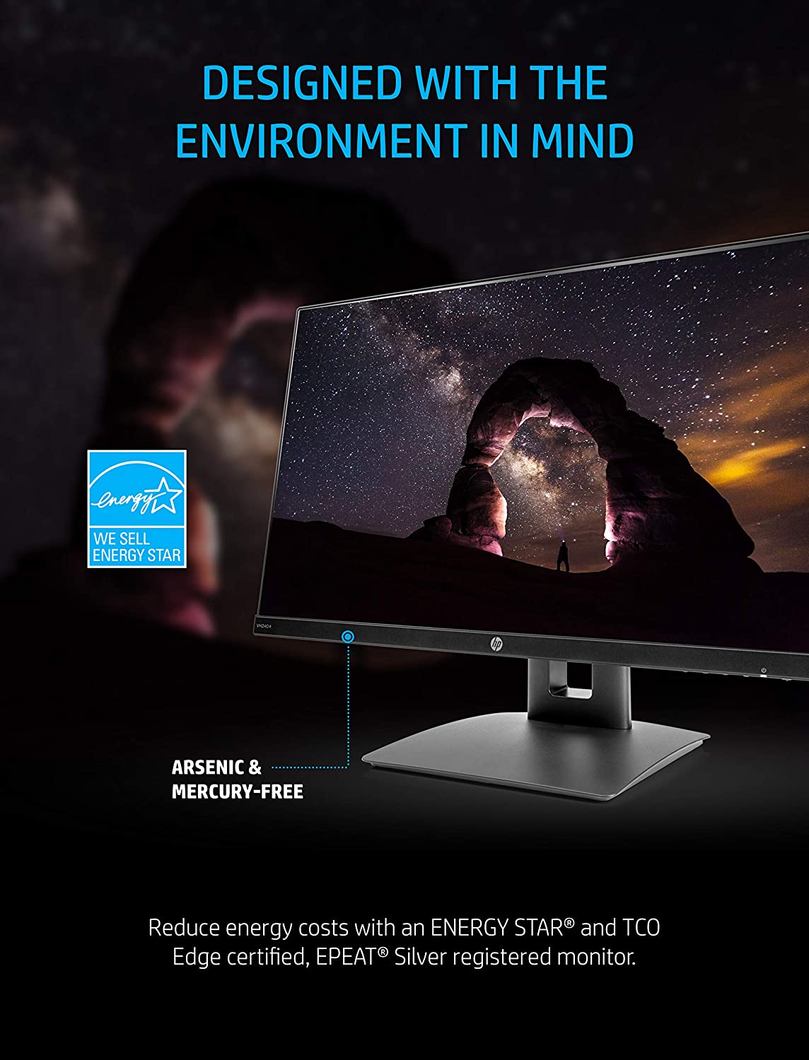 HP VH240a 23.8-inch Full HD 1080p IPS LED Monitor with Built-in Speakers and VESA Mounting, Rotating Portrait & Landscape, Tilt, and HDMI & VGA Ports (1KL30AA) - Black