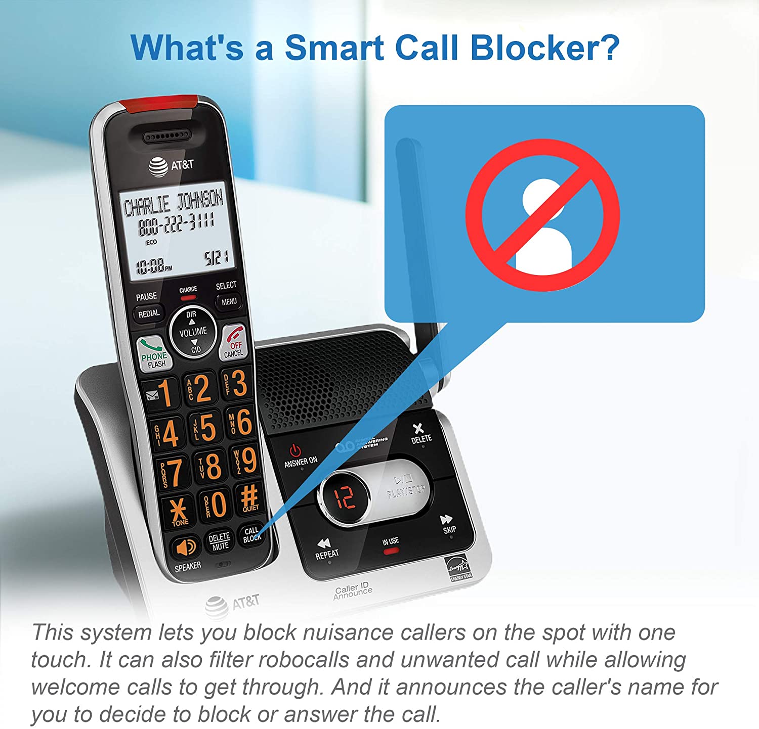 AT&T BL102-4 DECT 6.0 4-Handset Cordless Phone for Home with Answering Machine, Call Blocking, Caller ID Announcer, Audio Assist, Intercom, and Unsurpassed Range