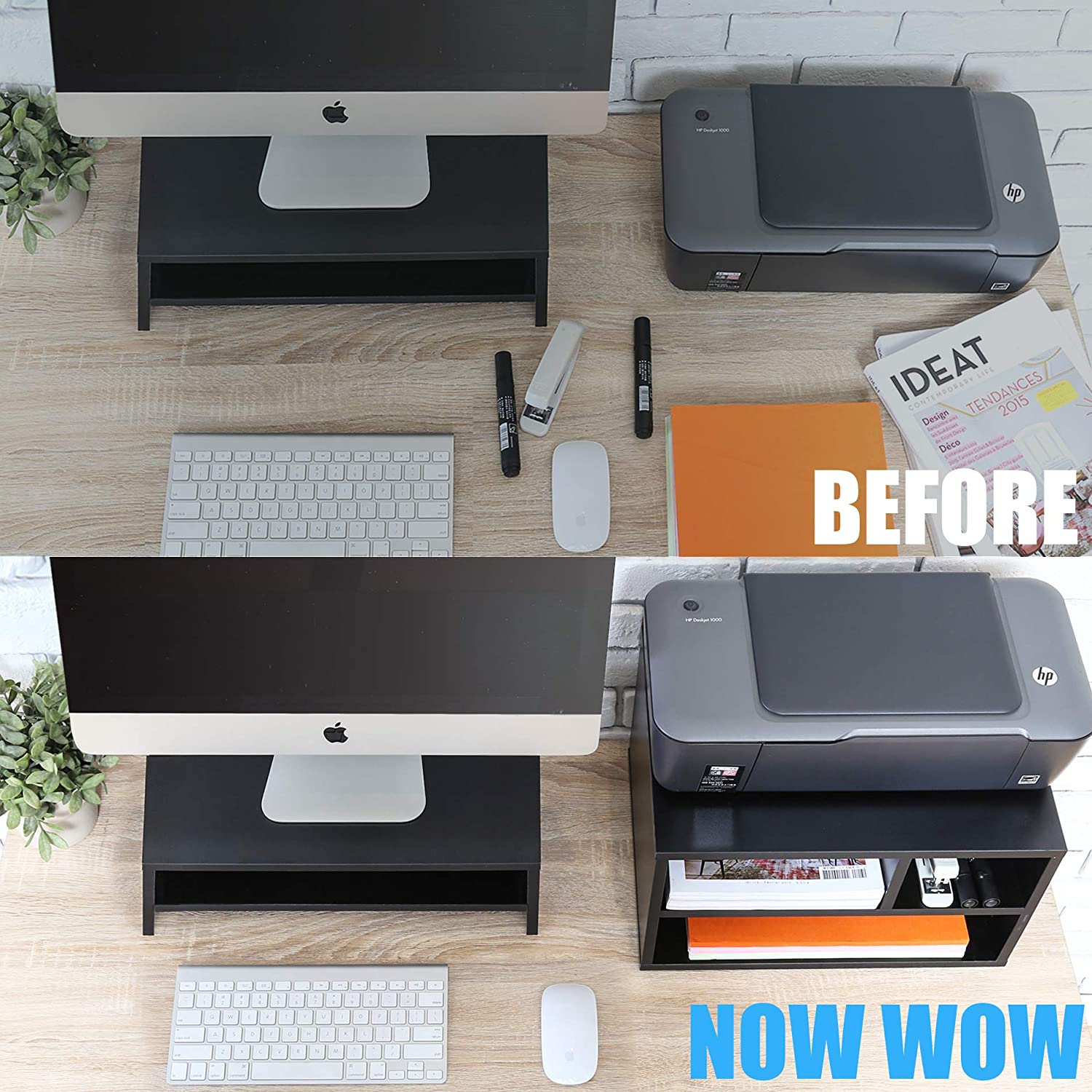 FITUEYES Wood Printer Stands with Storage, Workspace Desk Organizers for Home & Office, Black, DO304001WB
